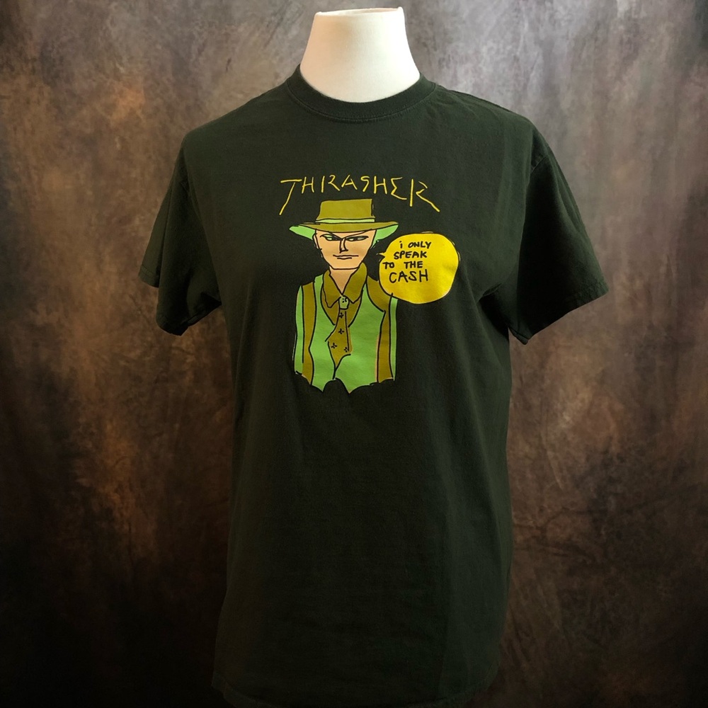 Thrasher Dark Green Short-Sleeve Graphic Tee with Yellow & Light Green Print